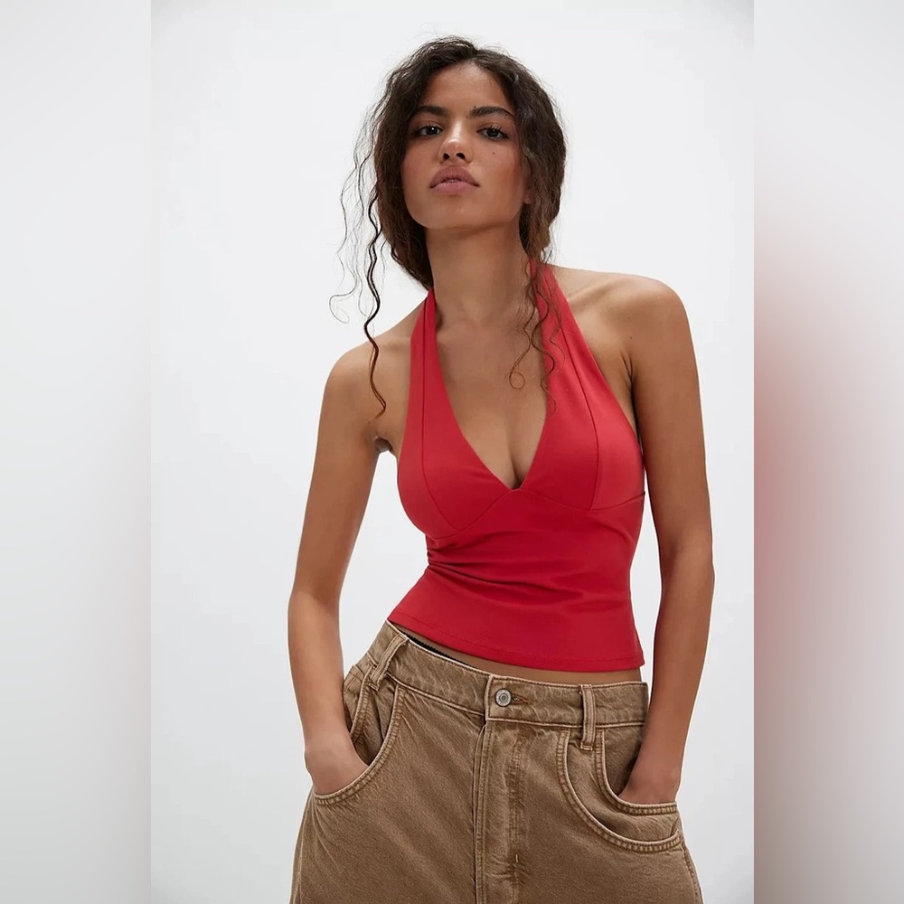 Nwt‎ Free People red Full Bloom Halter Top